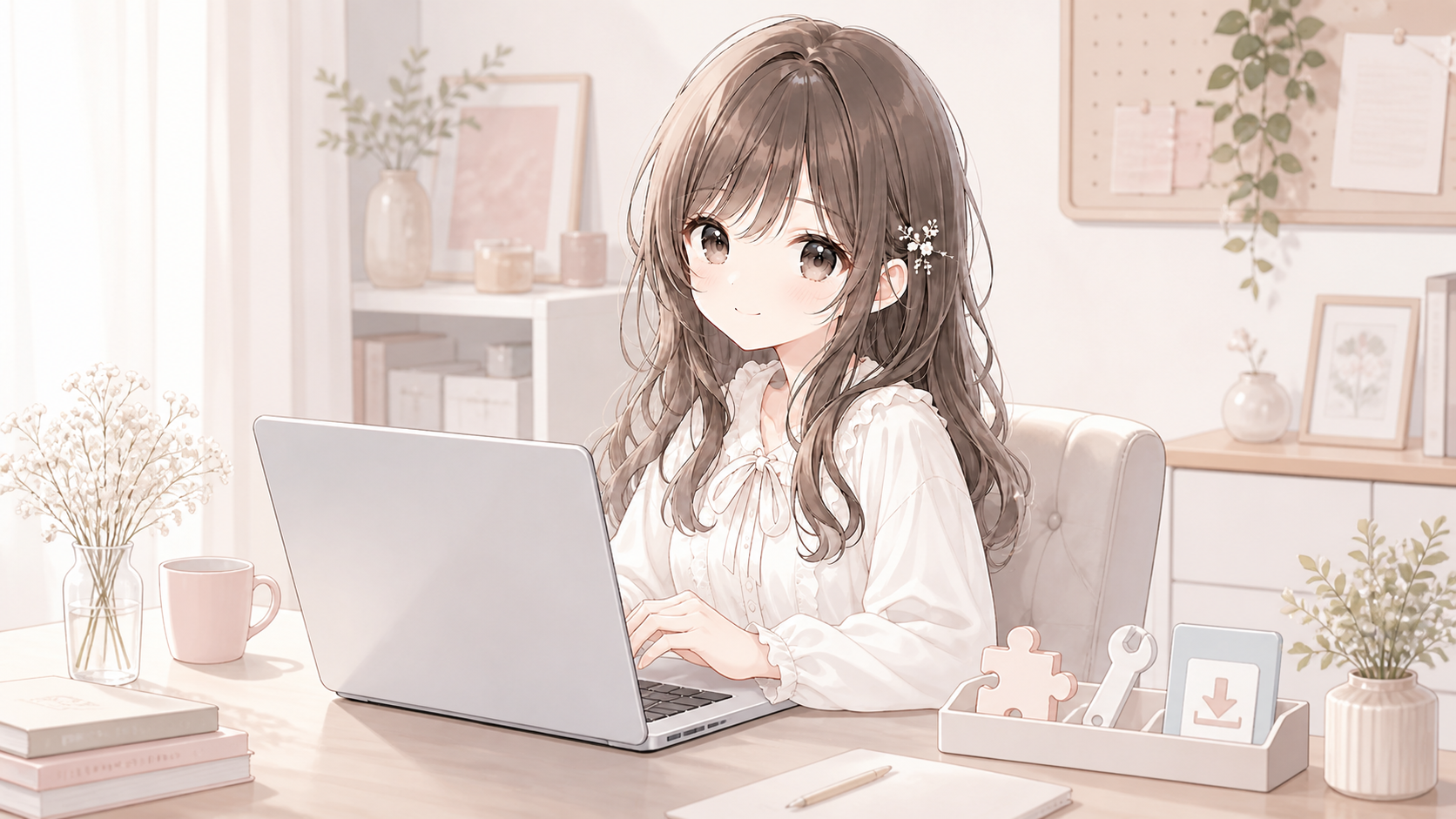 ノートパソコンでツールを整える白石琴葉