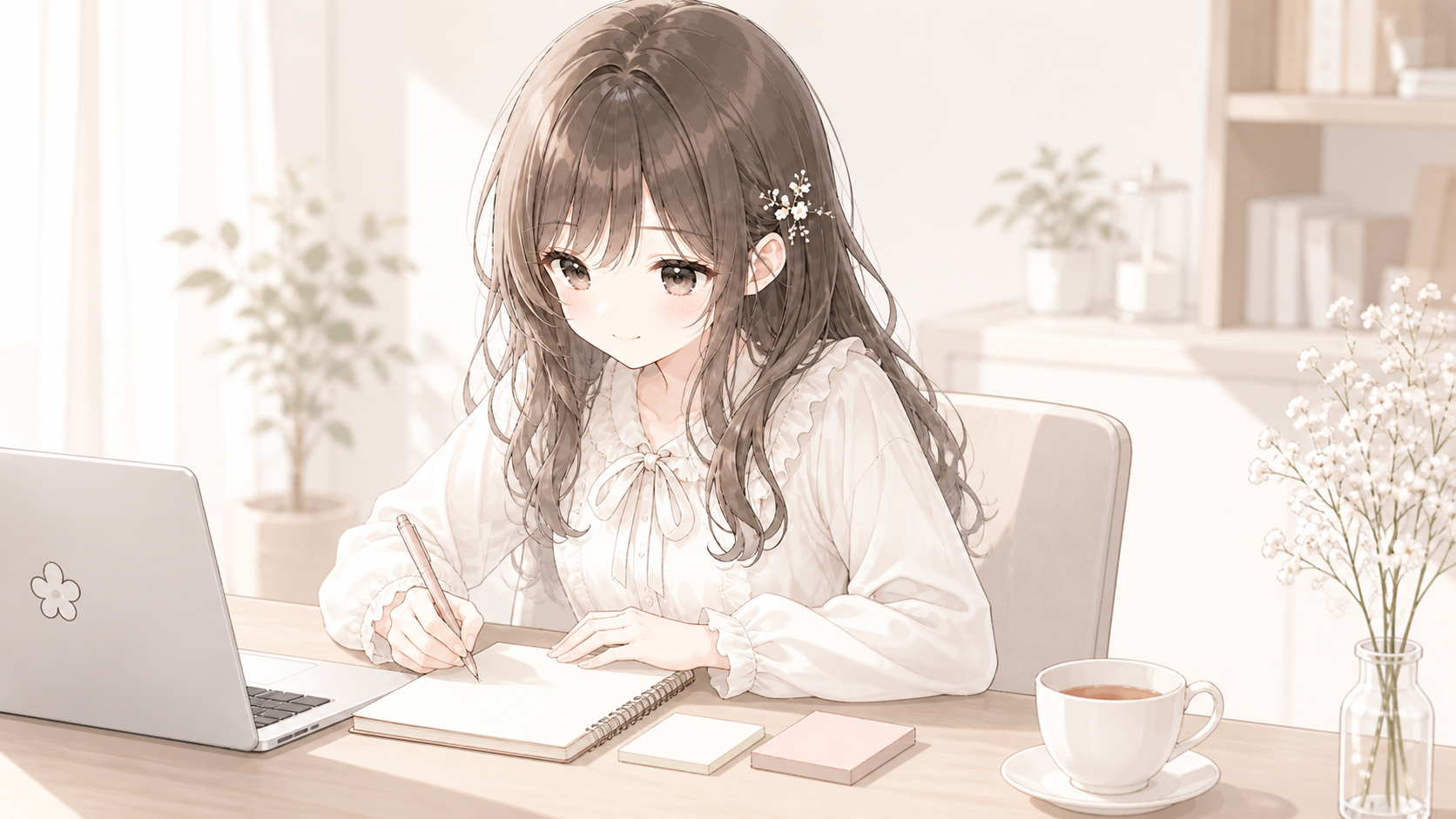 ブログのキーワードと収益記事の流れを整理する白石琴葉のイラスト